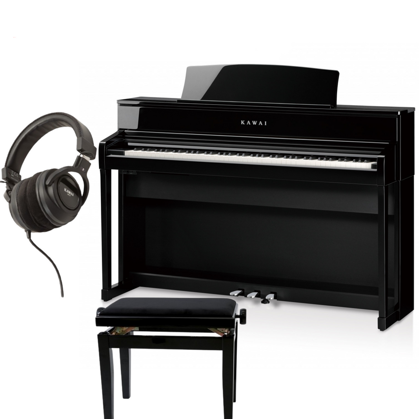 Kawai CA-701 Noir Poli Bundle avec Banc et Écouteurs