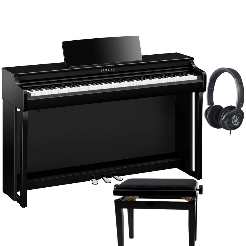 Yamaha CLP 825 Noir Poli Bundle avec Banc et Casque