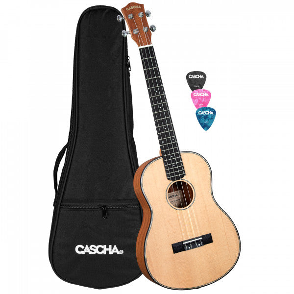 CASCHA Bariton Ukulele mit massiver Fichtendecke und Tasche Tasche HH2244