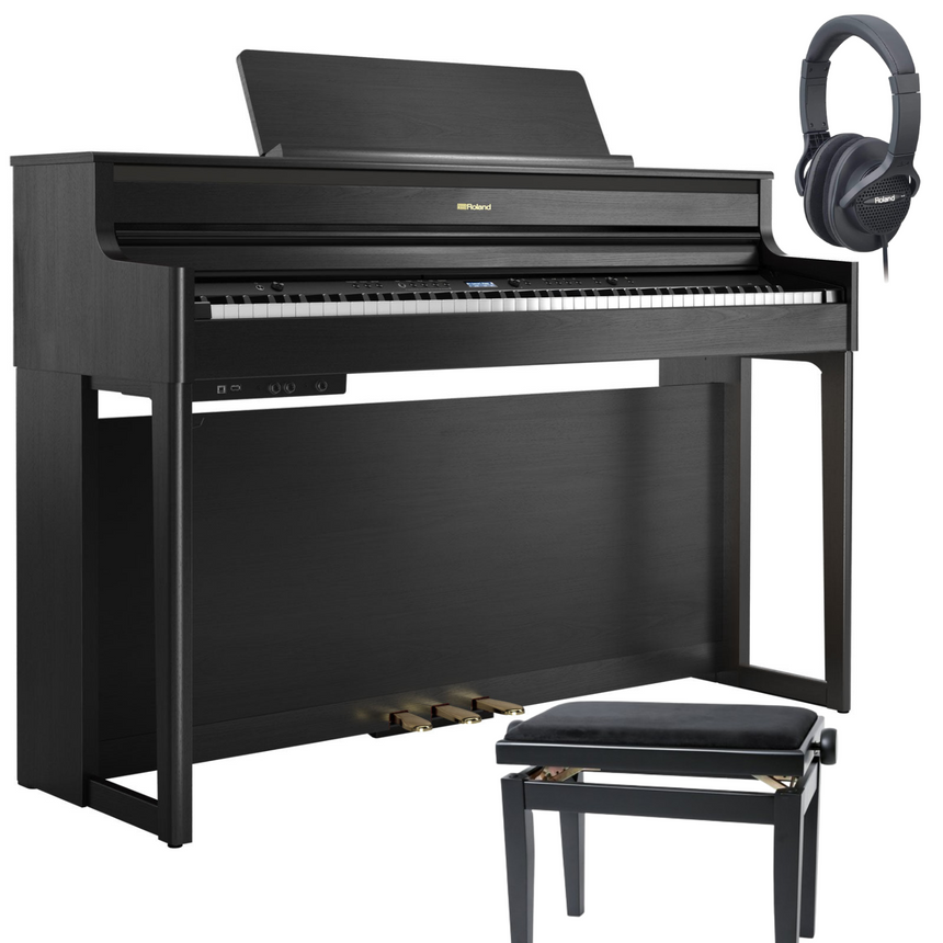 Roland HP-704 Bundle Schwarz Matt mit Bank und Kopfhörer