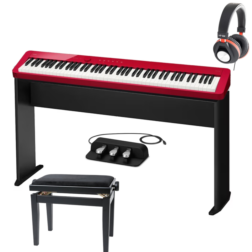 Casio PX-S1100 Rot Deluxe Bundle mit Ständer, Pedalen, Bank und Kopfhörer