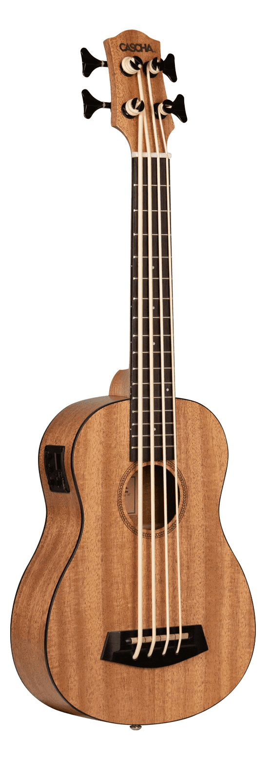 CASCHA Bass Ukulele aus Mahagoni I Bass Ukulele mit Tasche Stimmgerät Tonabnehmersystem HH2175 - Musik-Ebert Gmbh